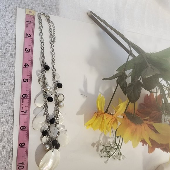 Fashion Silver Chain Necklace, Black and White, One size - Picture 12 of 13